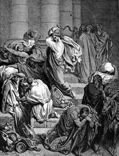 İsa Mesih, Tapınak tüccarlarını kovalar. Gustave Doré