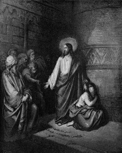 İsa ve zina edilen kadın by Gustave Dore