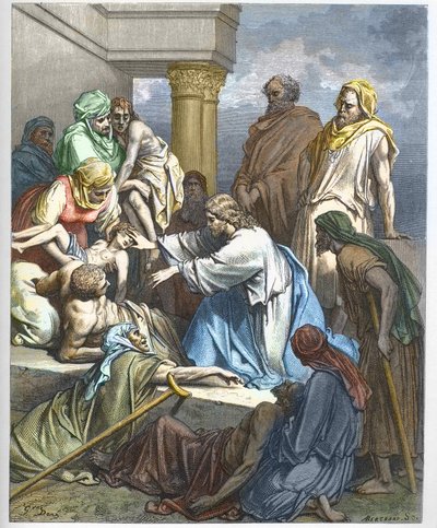 Jesus guerit les malades - İsa hastaları iyileştiriyor - - Gustave Dore (1832-1883) tarafından “” İncil illustree” deki gravür - “” The Dore Bible” dan gravür by Gustave Dore