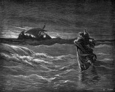 İsa su üzerinde yürür by Gustave Dore