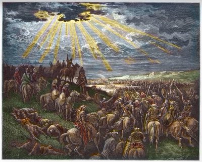Joshua, Güneşe Hareketsiz Kalmasını Emrediyor - Josue arrete le soleil - Gustave Dore (1832-1883) tarafından yazılan “The Bible illustree” gravürü - “The Dore Bible” dan gravür by Gustave Dore