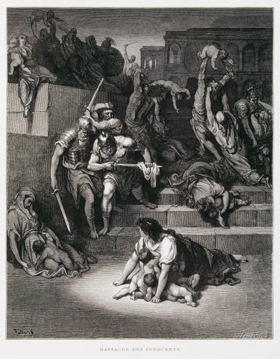 Kral Herod masumların Katliamı emrini veriyor, Dore İncilinden Örnek by Gustave Dore