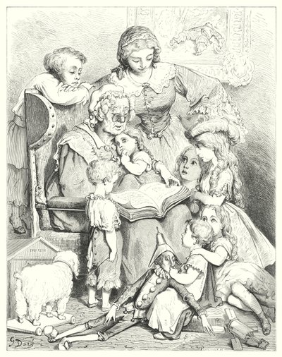 Aile hikayesi anlatımı (gravür) by Gustave Dore