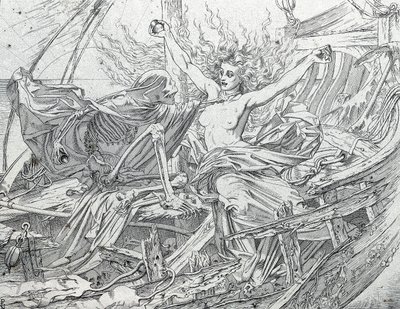 Yaşam ve Ölüm, mürettebatın kaderini kura ile çiziyor by Gustave Dore