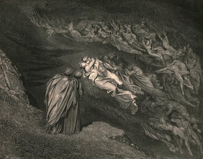 Aşk bizi bir ölüme getirdi: Caina, hayatımızı bölen ruhu bekler, c1890. by Gustave Dore