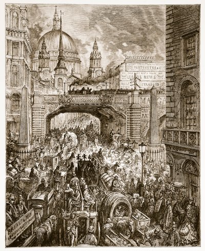 Ludgate Hill, William Blanchard Jerrold (1826-94) tarafından yazılan 'London, a Pilgrimage'dan. 1872 by Gustave Dore