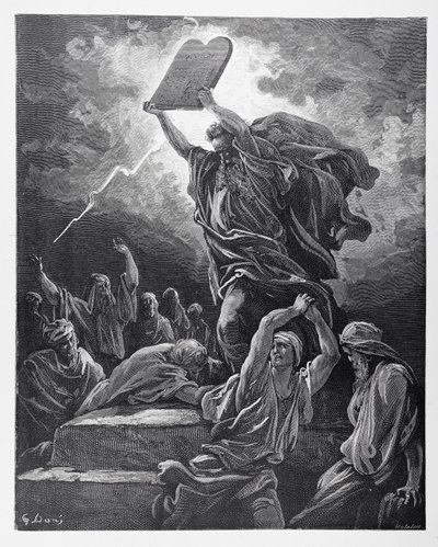 Musa, Kanun Levhalarını Kırıyor, Hotelin tarafından kazınmış, 1868 dolayları by Gustave Dore