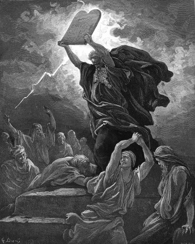 Musa şeriatın levhalarını kırar, oyma yapar. - Kutsal Kitap by Gustave Dore