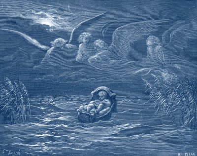 Musa, Nil Nehri üzerinde, Doré tarafından yapılan gravür - İncil by Gustave Dore