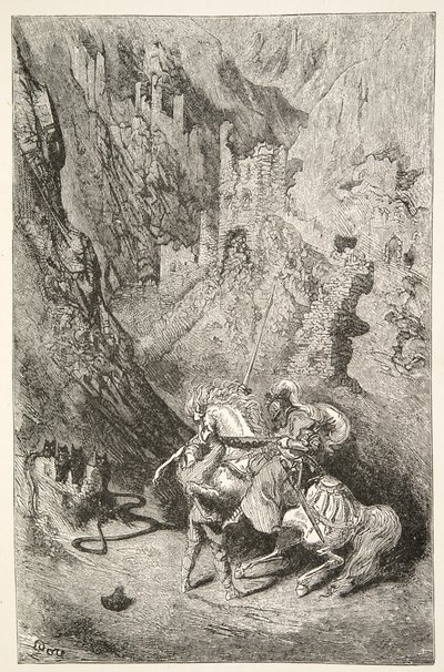 Yeşil Şapele Giden Yolda, Charles Henry Hanson tarafından yazılan Kral Arthur Günlerinin Öykülerinden, yayın. 1898 by Gustave Dore
