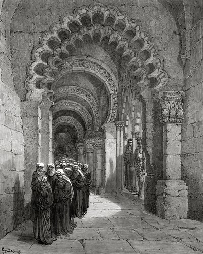 Miguel Cervantes'in 'Don Kişot de la Mancha'sından Kızların Yas Alayı, Heliodore Joseph Pisan tarafından kazınmış, c.1875 by Gustave Dore
