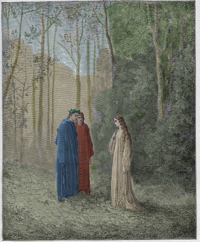Purgatorio, Canto 5: Dante, Pia de Tolomei ile konuşuyor by Gustave Dore