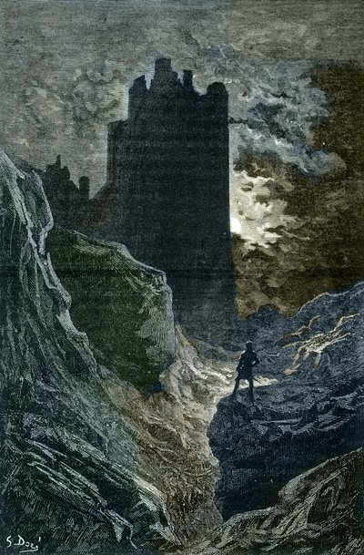 Romantizm: “” The Castle of Fear”” IIllustration by Gustave Dore (1832-1883) (Korkunun kalesi, romantizm, çizim Gustave Dore) Özel koleksiyon by Gustave Dore