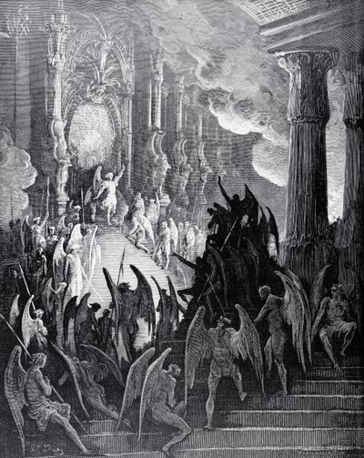 Konseyde Şeytan, John Milton'ın (1608-74) 'Kayıp Cennet'in I. Kitabından stephane Pannemaker (1847-1930) tarafından kazınmış, c.1868 by Gustave Dore