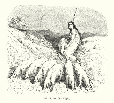 She Keeps The Pigs (gravür) by Gustave Dore