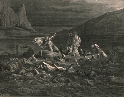 Her ikisi de gemiye biner atmaz, dalgaları keserek, c1890. by Gustave Dore