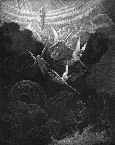 Başmelek Mikail ve melekleri ejderhayla savaşırken, 1865-1866 by Gustave Dore