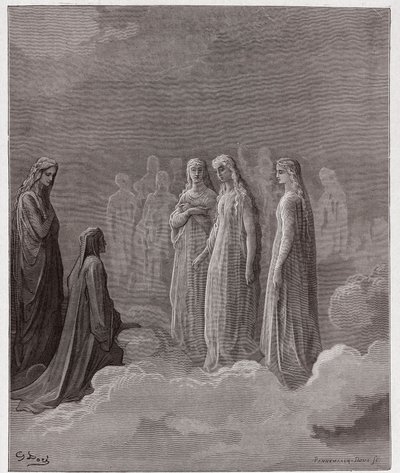 İlahi Komedya (La Divina Comedia, La Divine Comedie), Paradiso, Canto 3: İlk bölge: Piccarda Donati ve yeminleri bozulan ruhlar - Dante Alighieri (1265-1321) - Gustave Dore