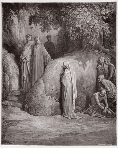 İlahi Komedya (La Divina Comedia, La Divine Comedie), Purgatorio, Canto 23: Dante, oburlar arasında Forese
