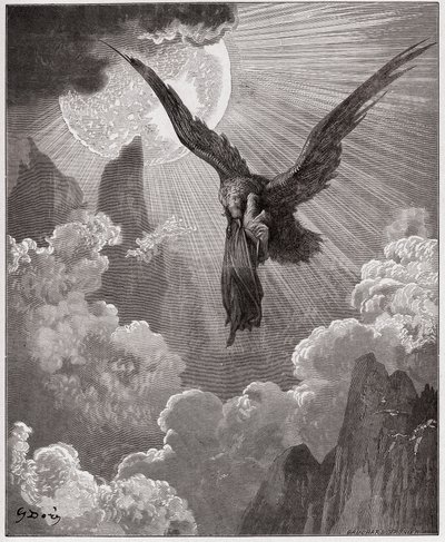 İlahi Komedya (La Divina Comedia, La Divine Comedie), Purgatorio, Canto 9: Dante, bir rüyada bir kartal tarafından kaçırılır - Dante Alighieri (1265-1321) - Gustave Dore tarafından yapılan illüstrasyon (1832-1883) by Gustave Dore