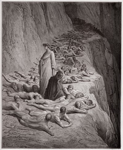 İlahi Komedya (La Divina Comedy, La Divine Comedie), Purgatorio, Canto 19: Hırslıların ruhları: Adrian V Dante ile konuşuyor - Dante Alighieri (1265-1321) - Gustave Dore