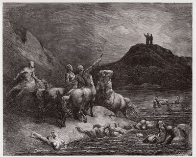 İlahi Komedya (La Divina Commedia, La Divine Comedie), Cehennem, Canto 12: Nessus ve centaurlar - Dante Alighieri (1265-1321) - Gustave Dore