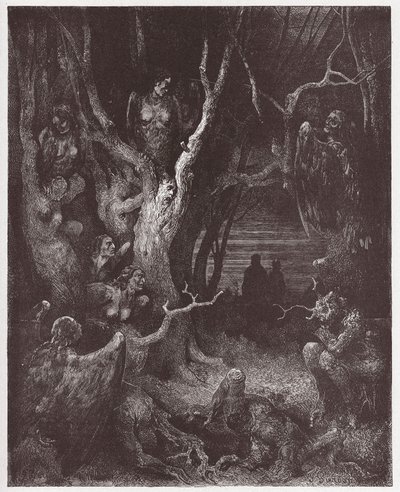 İlahi Komedya (La Divina Commedia, La Divine Comedie), Cehennem, Canto 13: İntihar ormanındaki Harpiler - Dante Alighieri (1265-1321) - Çizim Gustave Dore (1832-1883) by Gustave Dore