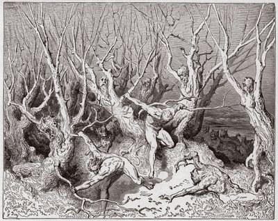 İlahi Komedya (La Divina Commedia, La Divine Comedie), Cehennem, Canto 13: İntiharlar ormandan kaçar - Dante Alighieri (1265-1321) - Çizim Gustave Dore (1832-1883) by Gustave Dore