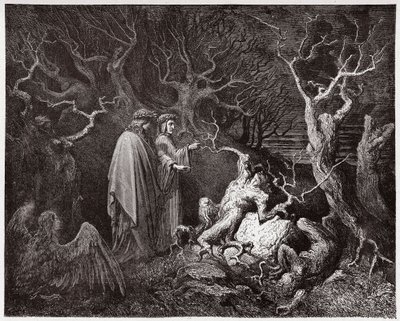 İlahi Komedya (La Divina Commedia, La Divine Comedie), Cehennem, Canto 13: Ormandaki İntiharlar - Dante Alighieri (1265-1321) - Çizim Gustave Dore (1832-1883) by Gustave Dore