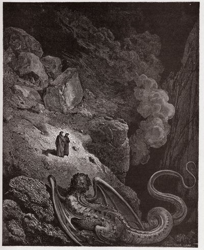İlahi Komedya (La Divina Commedia, La Divine Comedie), Cehennem, Canto 17: Geryon, aldatmanın sembolü - Dante Alighieri (1265-1321) - Çizim Gustave Dore (1832-1883) by Gustave Dore