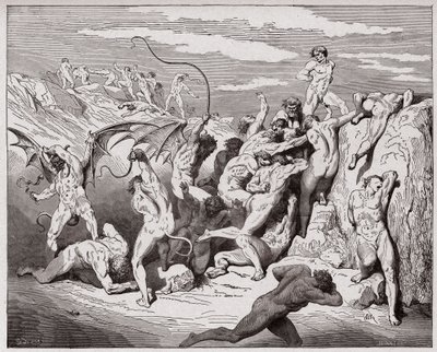 İlahi Komedya (La Divina Commedia, La Divine Comedie), Cehennem, Canto 18: Şeytanlar ve baştan çıkarıcılar - Dante Alighieri (1265-1321) - Çizim Gustave Dore (1832-1883) by Gustave Dore