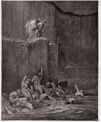 İlahi Komedya (La Divina Commedia, La Divine Comedie), Cehennem, Canto 18: Sekizinci dairedeki sevgililer ve dalkavuklar - Dante Alighieri (1265-1321) - Çizim Gustave Dore (1832-1883) by Gustave Dore