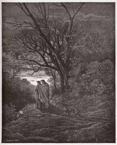 İlahi Komedya (La Divina Commedia, La Divine Comedie), Cehennem, Canto 1: Dişi Kurt Görünüyor - Dante Alighieri (1265-1321) - Çizim Gustave Dore (1832-1883) by Gustave Dore