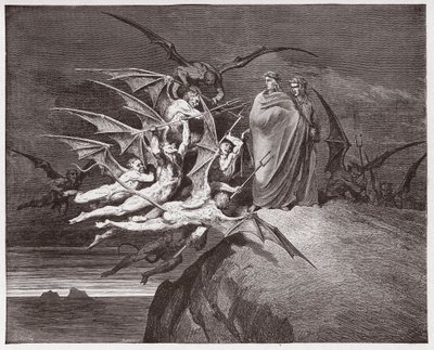 İlahi Komedya (La Divina Commedia, La Divine Comedie), Cehennem, Canto 21: Şeytanlar Virgil