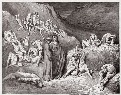 İlahi Komedya (La Divina Commedia, La Divine Comedie), Cehennem, Canto 29: Kaşınan Sahtekarlar ve Sahtekarlar - Dante Alighieri (1265-1321) - Çizim Gustave Dore (1832-1883) by Gustave Dore