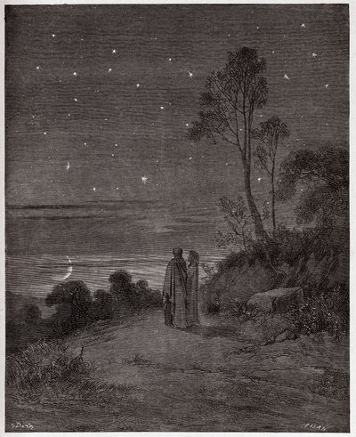 İlahi Komedya (La Divina Commedia, La Divine Comedie), Cehennem, Canto 2: İlk gecenin kararan gökyüzü - Dante Alighieri (1265-1321) - Çizim Gustave Dore (1832-1883) by Gustave Dore