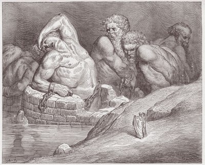 İlahi Komedya (La Divina Commedia, La Divine Comedie), Cehennem, Canto 31: Devler arasında kelepçeli Ephialtes - Dante Alighieri (1265-1321) - Çizim Gustave Dore (1832-1883) by Gustave Dore