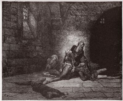 İlahi Komedya (La Divina Commedia, La Divine Comedie), Cehennem, Canto 33: Gaddo babasının gözleri önünde ölür - Dante Alighieri (1265-1321) - Çizim Gustave Dore (1832-1883) by Gustave Dore