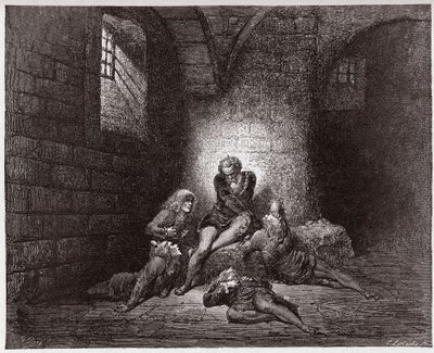 İlahi Komedya (La Divina Commedia, La Divine Comedie), Cehennem, Canto 33: Ugolino ve oğulları esir ve açlıktan ölüyor - Dante Alighieri (1265-1321) - Çizim Gustave Dore (1832-1883) by Gustave Dore