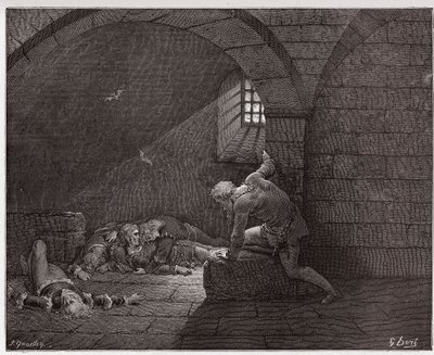 İlahi Komedya (La Divina Commedia, La Divine Comedie), Cehennem, Canto 33: Dört ölü oğluyla hücredeki Ugolino - Dante Alighieri (1265-1321) - Gustave Dore
