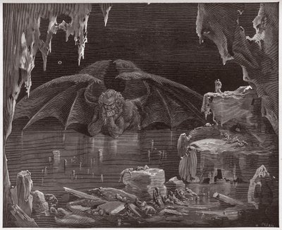 İlahi Komedya (La Divina Commedia, La Divine Comedie), Cehennem, Canto 34: Lucifer, Cehennemin Kralı, buzda donmuş - Dante Alighieri (1265-1321) - Çizim Gustave Dore (1832-1883) by Gustave Dore