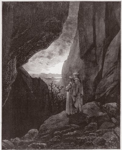 İlahi Komedya (La Divina Commedia, La Divine Comedie), Cehennem, Canto 34: Virgil ve Dante üst dünyaya yükselir - Dante Alighieri (1265-1321) - Çizim Gustave Dore (1832-1883) by Gustave Dore