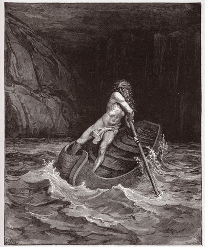 İlahi Komedya (La Divina Commedia, La Divine Comedie), Cehennem, Kanto 3: Acheron Nehri üzerinde Charon (Caron) - Dante Alighieri (1265-1321) - Çizim Gustave Dore (1832-1883) by Gustave Dore