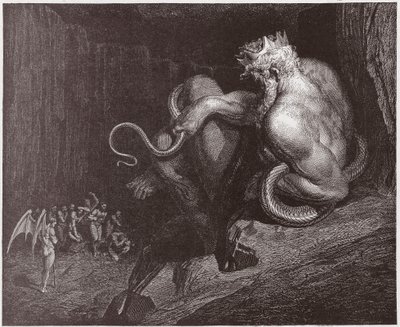 İlahi Komedya (La Divina Commedia, La Divine Comedie), Cehennem, Canto 5: Minos, ihlalleri yargılar ve ruhları gönderir - Dante Alighieri (1265-1321) - Çizim Gustave Dore (1832-1883) by Gustave Dore
