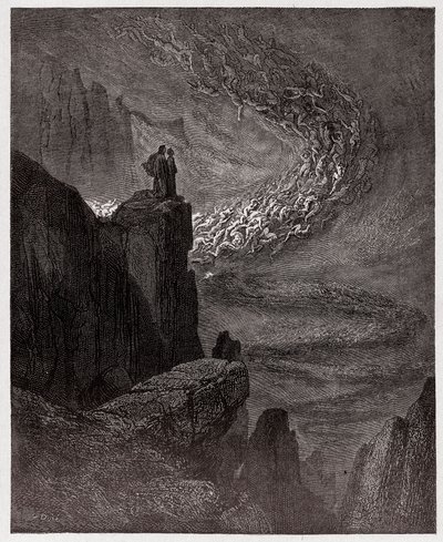 İlahi Komedya (La Divina Commedia, La Divine Comedie), Cehennem, Canto 5: Minos, ihlalleri yargılar ve ruhları gönderir - Dante Alighieri (1265-1321) - Çizim Gustave Dore (1832-1883) by Gustave Dore