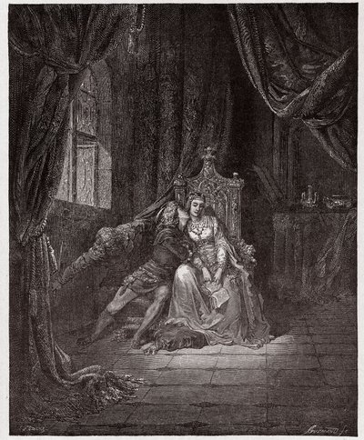 İlahi Komedya (La Divina Commedia, La Divine Comedie), Cehennem, Canto 5: Paolo ve Francesca - Dante Alighieri (1265-1321) - Çizim Gustave Dore (1832-1883) by Gustave Dore