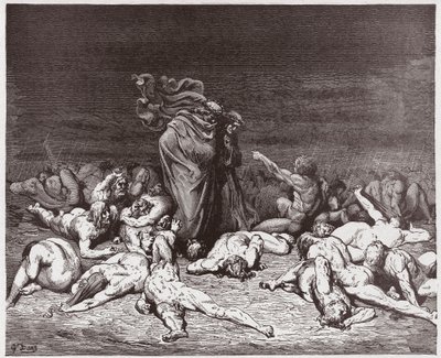 İlahi Komedya (La Divina Commedia, La Divine Comedie), Cehennem, Canto 6: Ebedi yağmurun hırpaladığı oburlar - Dante Alighieri (1265-1321) - Çizim Gustave Dore (1832-1883) by Gustave Dore
