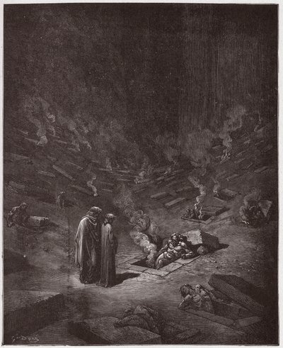 İlahi Komedya (La Divina Commedia, La Divine Comedie), Cehennem, Kanto 9: Kafirlerin yanan mezarları - Dante Alighieri (1265-1321) - Çizim Gustave Dore (1832-1883) by Gustave Dore