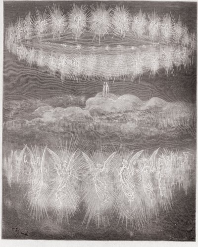 İlahi Komedya (La Divina Commedia, La Divine Comedie), Paradiso, Canto 12: Güneşte yüceltilmiş ruhların halkaları - Dante Alighieri (1265-1321) - Çizim Gustave Dore (1832-1883) by Gustave Dore