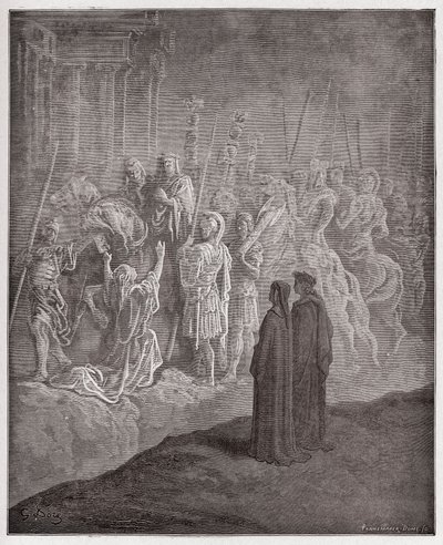 İlahi Komedya (La Divina Commedia, La Divine Comedie), Purgatorio, Canto 10: Gururu betimleyen mermer heykeller - Dante Alighieri (1265-1321) - Gustave Dore tarafından yapılan illüstrasyon (1832-1883) by Gustave Dore